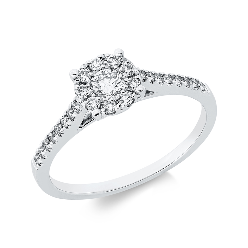 Image 90003073 - Ring 18 kt WG, 1 Brill. 0,16 ct, TW-si, 25 Brillanten 0,23 ct, TW-si, H:6,8 mm, B:6,7 mm, ...