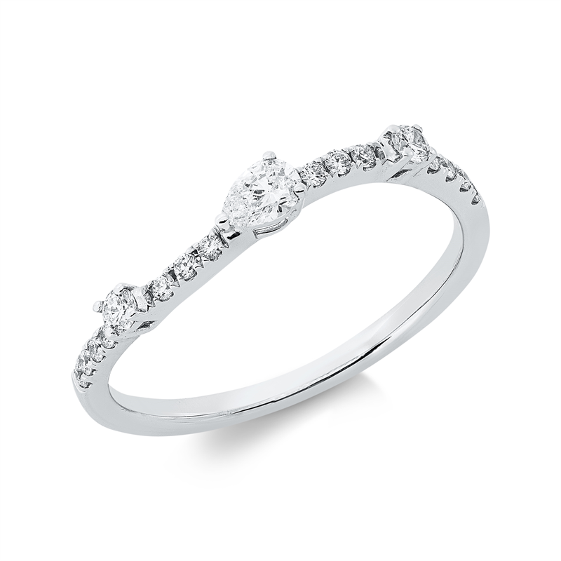 Image 90003075 - Ring 18 kt WG, 1 Tropfen 0,12 ct, TW-si, 16 Brillanten 0,17 ct, TW-si, B:2,9 mm, ...