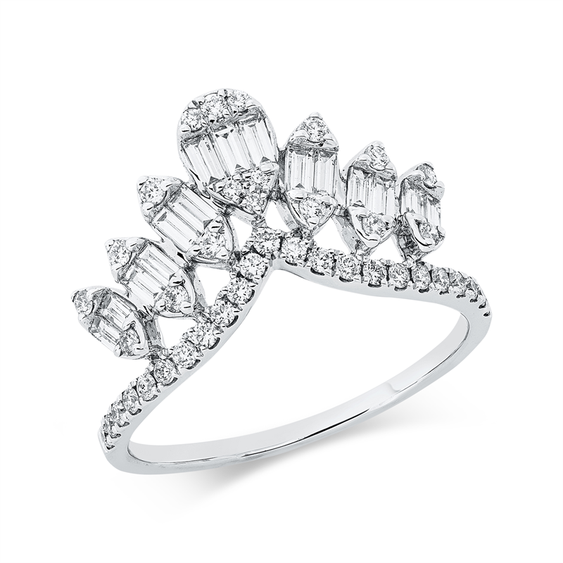 Image 90003078 - Ring 18 kt WG, 41 Brillanten 0,32 ct, TW-si, 15 Baguette 0,36 ct, TW-si, B:11,2 mm, ...