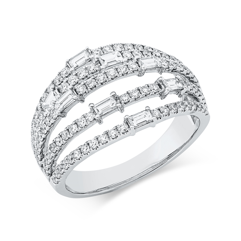 Image 90003079 - Ring 18 kt WG, 8 Baguette 0,38 ct, TW-si, 102 Brillanten 0,75 ct, TW-si, B:12,9 mm, ...