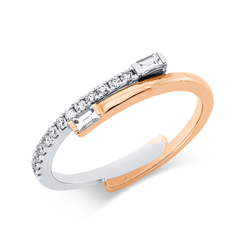 Image 90003081 - Ring 18 kt RG WG, 2 Baguette 0,11 ct, TW-si, 13 Brillanten 0,12 ct, TW-si, B:3,4 mm, ...