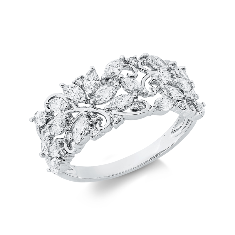 Image 90003082 - Ring 18 kt WG, 12 Brillanten 0,08 ct, TW-si, 21 Navette 1,01 ct, TW-si, B:9,0 mm, ...