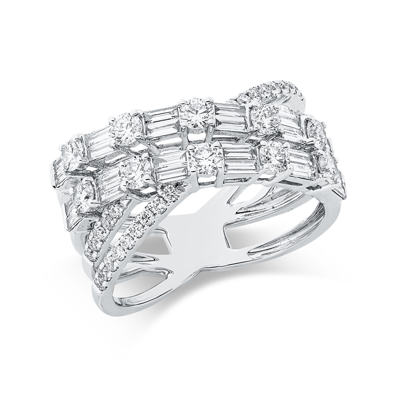 Image 90003288 - Ring 18 kt WG, 24 Baguette 0,49 ct, TW-si, 38 Brillanten 0,90 ct, TW-si, B:10,0 mm, ...