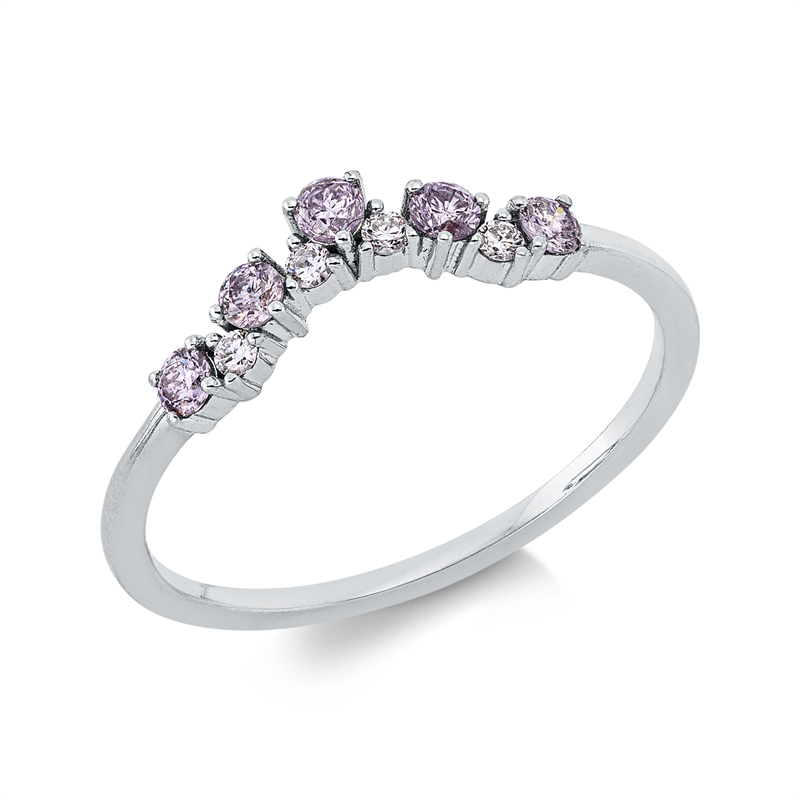 Image 90003292 - Ring 18 kt WG, 4 Brillanten 0,05 ct, TW-si, 5 Brillanten 0,19 ct, pink, H:13,8 mm, B:4,3 ...