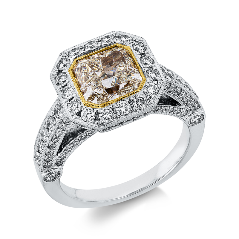 Image 90003293 - Ring 18 kt WG GG, 2 Brillanten 0,13 ct, TW-si, 110 Brillanten 1,33 ct, TW-si, 1 Radiant ...