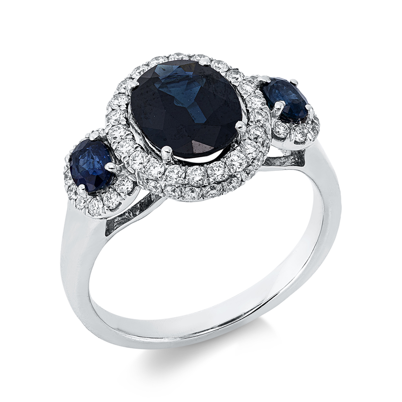 Image 90003295 - Ring 18 kt WG, 56 Brillanten 0,50 ct, TW-si, 3 Saphire 2,41 ct blau, H:17,6 mm, B:12,4 ...
