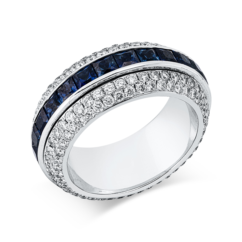 Image 90003305 - Ring 18 kt WG, 186 Brillanten 2,46 ct, TW-vsi/si, 26 Saphire 5,08 ct blau, B:9,5 mm, ...