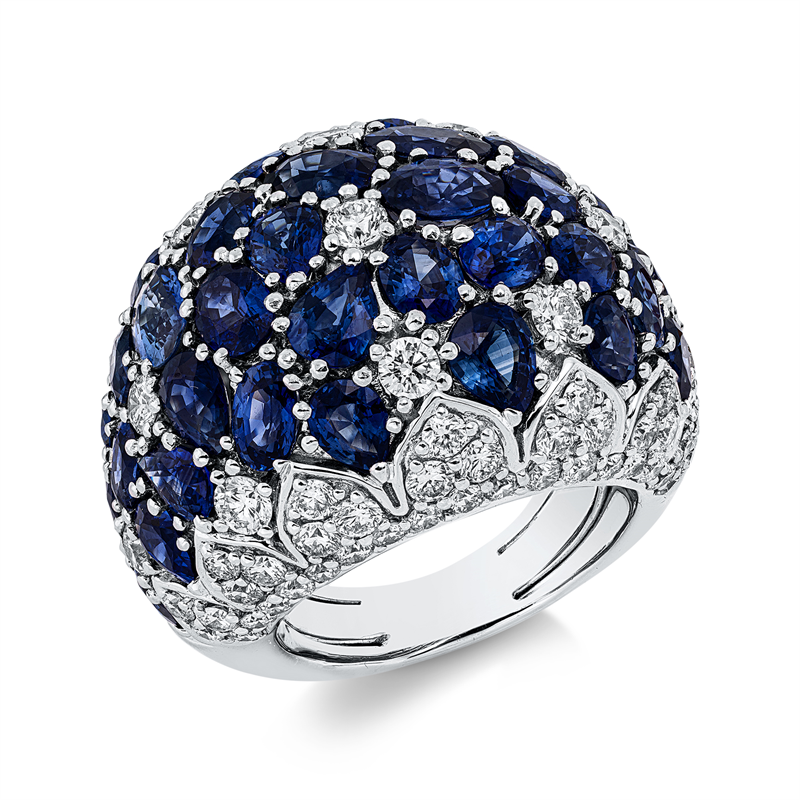 Image 90003306 - Ring 18 kt WG, 11 Brillanten 0,94 ct, TW-vsi, 76 Brillanten 2,25 ct, TW-vsi, 38 Saphire ...