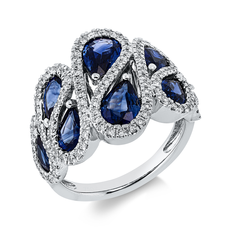 Image 90003309 - Ring 18 kt WG, 137 Brillanten 0,57 ct, TW-si, 8 Saphire 3,35 ct blau, B:16,8 mm, ...