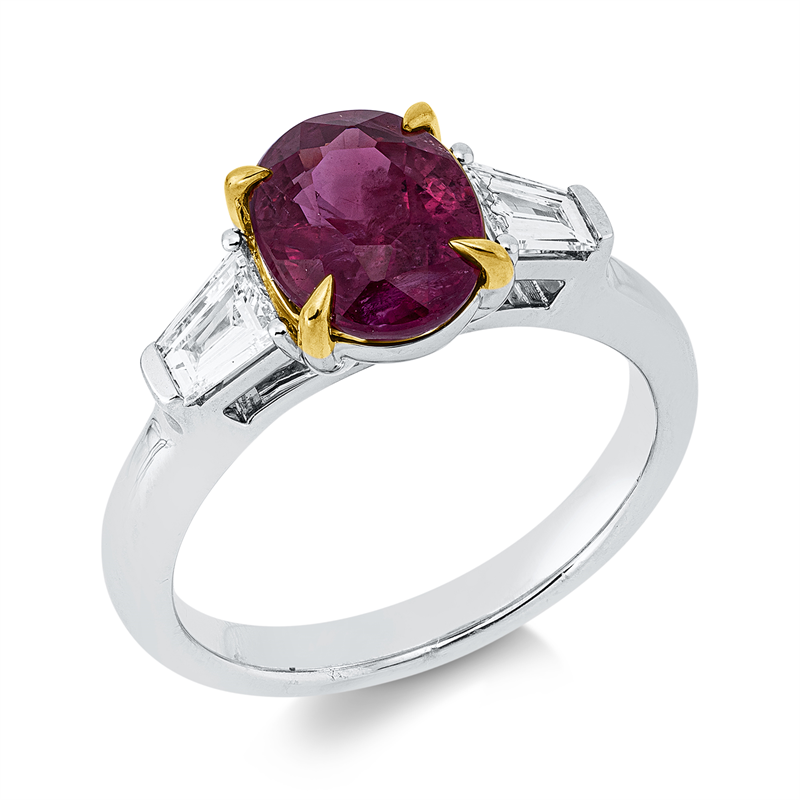 Image 90003311 - Ring 18 kt WG GG, 2 Fant-Schl. 0,45 ct, E-vsi, 1 Rubin 2,89 ct rot, H:15,9 mm, B:8,9 mm, ...