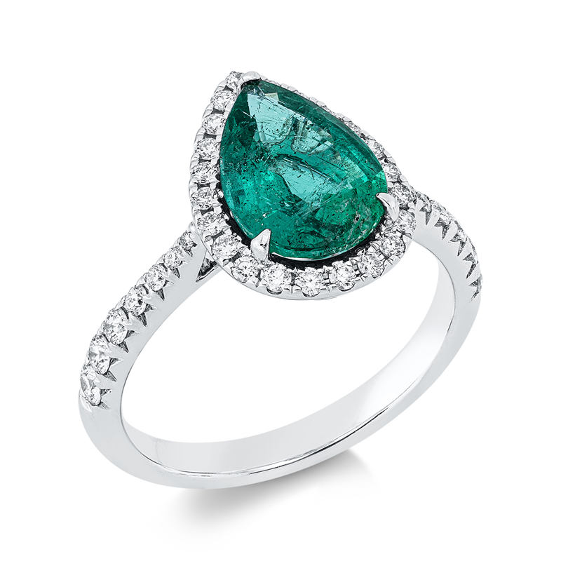 Image 90003318 - Ring 18 kt WG, 36 Brillanten 0,42 ct, TW-si, 1 Smaragd 2,05 ct grün, H:10,5 mm, B:13,9 ...