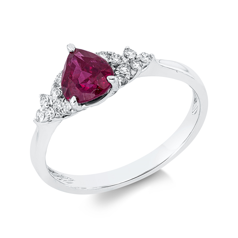 Image 90003322 - Ring 18 kt WG, 14 Brillanten 0,14 ct, TW-si, 1 Rubin 1,11 ct rot, H:13,7 mm, B:7,4 mm, ...