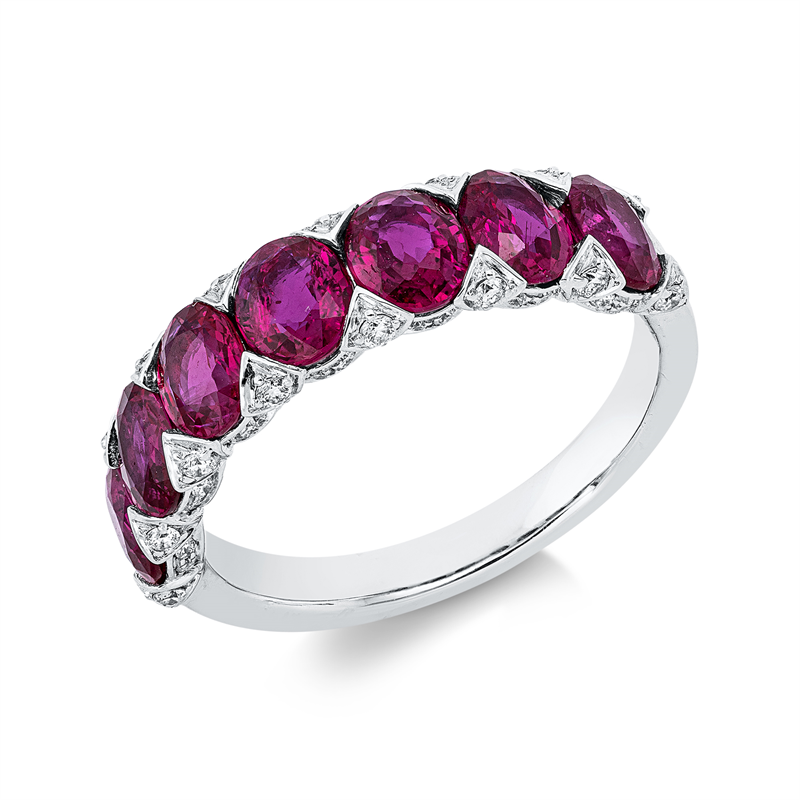 Image 90003326 - Ring 18 kt WG, 44 Brillanten 0,19 ct, TW-si, 7 Rubine 2,75 ct rot, B:5,3 mm, ...