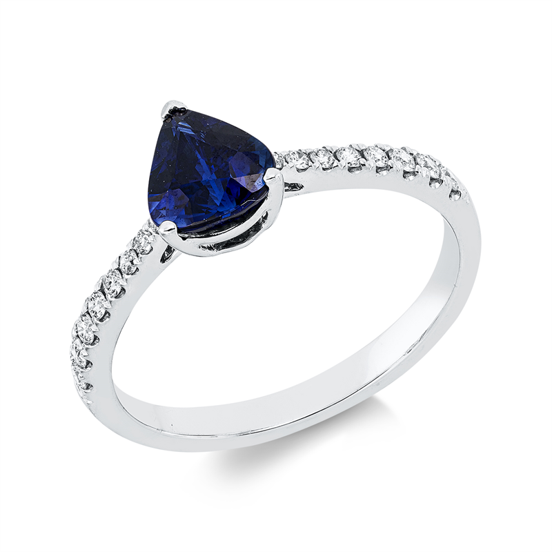 Image 90003327 - Ring 18 kt WG, 16 Brillanten 0,15 ct, TW-si, 1 Saphir 1,07 ct blau, H:6,2 mm, B:6,8 mm, ...