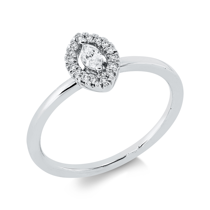 Image 90003331 - Ring 2er-Krappe 18 kt WG, 1 Navette 0,09 ct, TW-vsi, 16 Brillanten 0,08 ct, TW-si, H:6,2 ...
