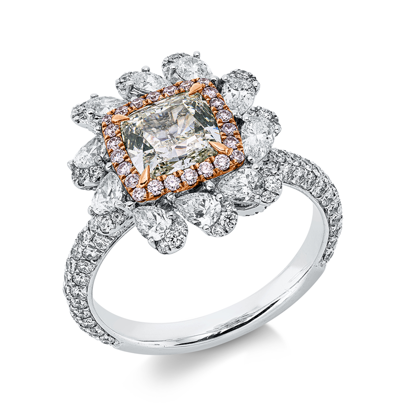 Image 90003343 - Ring 4er-Krappe 18 kt WG RG, GIA 1169830550, 10 Tropfen 0,69 ct, TW-si, 142 Brillanten ...