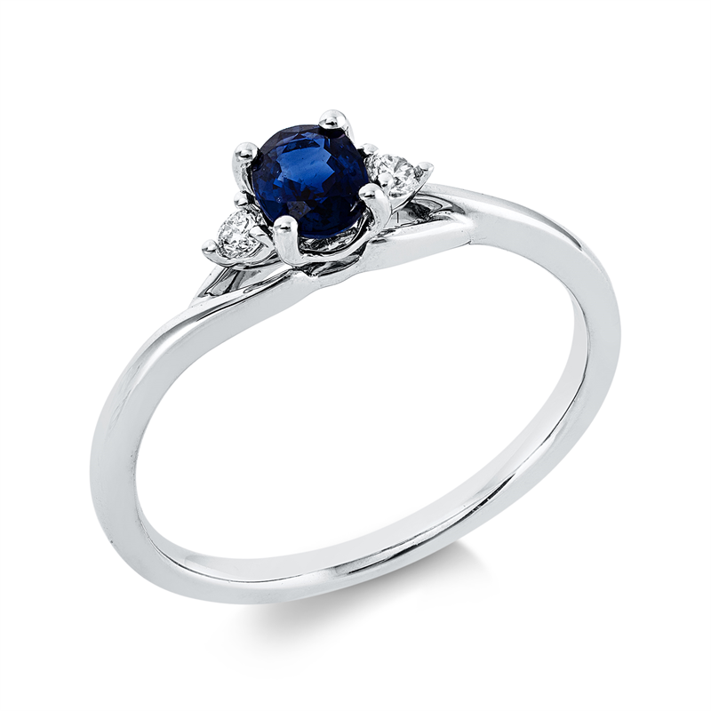 Image 90003399 - Ring 18 kt WG, 2 Brillanten 0,06 ct, TW-si, 1 Saphir 0,42 ct blau, H:8,6 mm, B:5,0 mm, ...