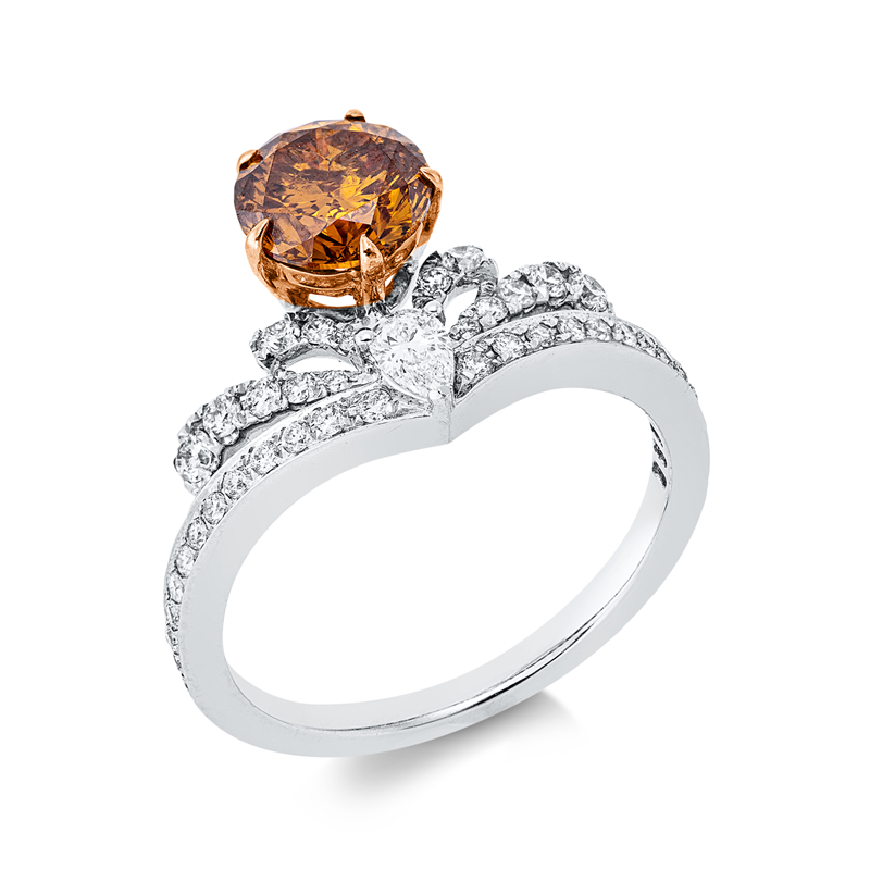 Image 90003401 - Ring 5er-Krappe 18 kt WG RG, GIA 2125692270, 1 Tropfen 0,10 ct, F-si/pi, 34 Brillanten ...