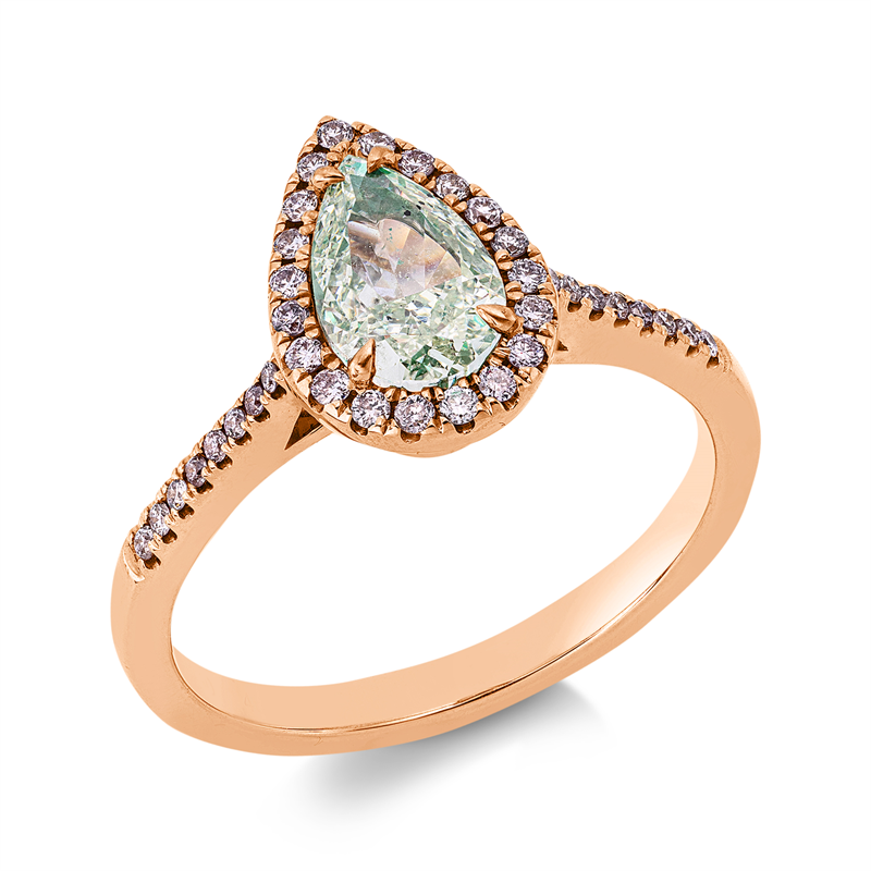 Image 90003412 - Ring 18 kt RG, GIA 6501802412, 1 Tropfen 1,04 ct, grün-si2, 36 Brillanten 0,18 ct, pink, ...