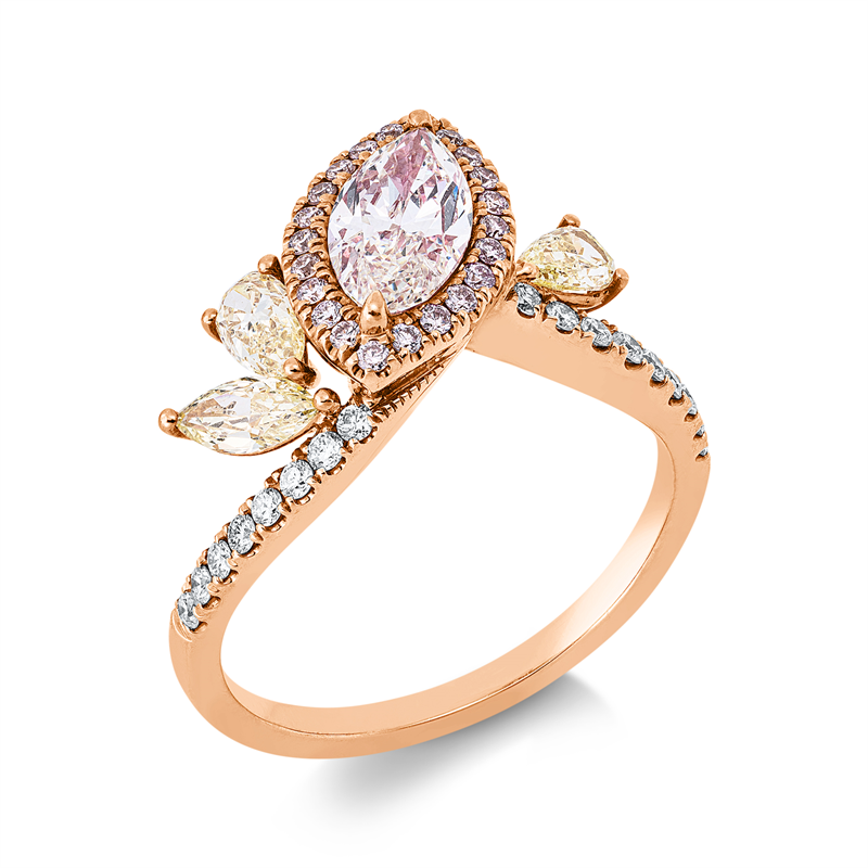Image 90003418 - Ring 18 kt RG, 1 Navette 0,87 ct, pink-si, 17 Brillanten 0,17 ct, TW-si, 3 Fant-Schl. ...
