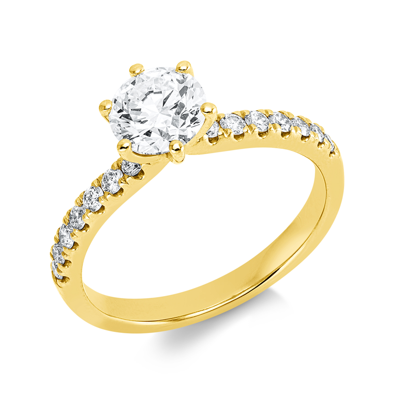 Image 90003419 - Ring 6er-Krappe 18 kt GG, GIA 7531270244, 1 Brill. 1,00 ct, W-si1, 14 Brillanten 0,27 ct, ...