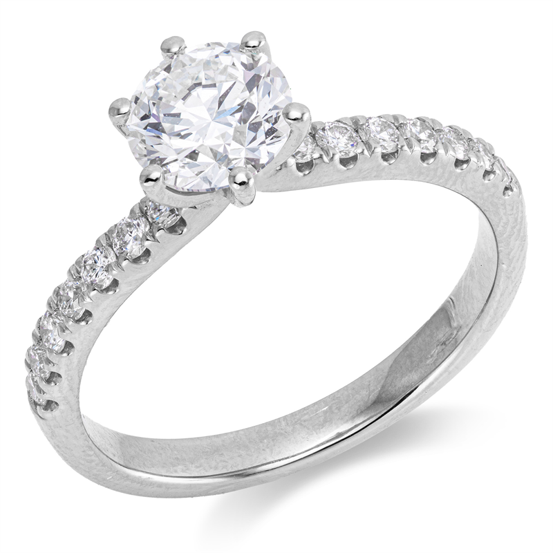 Image 90003420 - Ring 6er-Krappe 18 kt WG, GIA 6425662652, 1 Brill. 1,00 ct, W-si1, 14 Brillanten 0,27 ct, ...