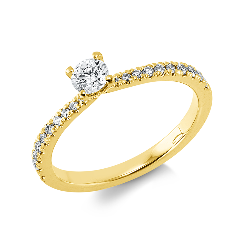Image 90003422 - Ring 4er-Krappe 14 kt GG, 1 Brill. 0,20 ct, TW-si, 20 Brillanten 0,15 ct, TW-si, ...