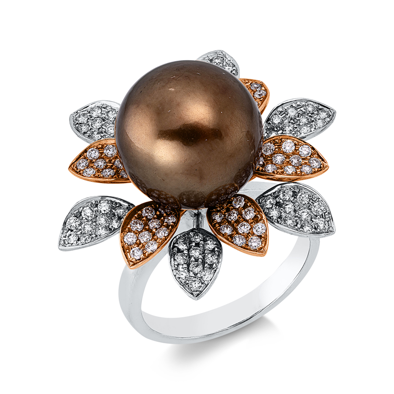 Image 90003423 - Ring 18 kt WG RG, 120 Brillanten 0,72 ct, F-vsi, 1 TA braun 12,5 mm, H:27,4 mm, B:24,0 ...