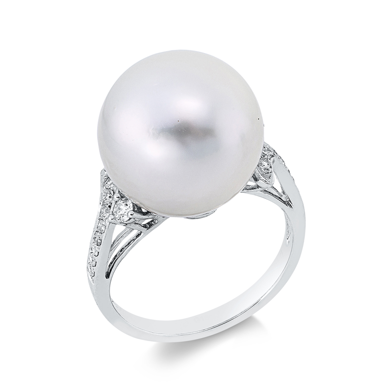 Image 90003424 - Ring 18 kt WG, 18 Brillanten 0,21 ct, F-vsi/si, 1 SS weiß 14 mm, H:13,6 mm, B:13,8 mm, ...