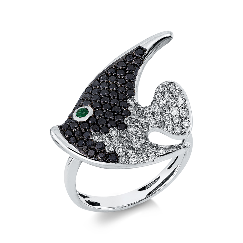 Image 90003428 - Ring 18 kt WG Fisch, Fassung teils schwarz rhodinie, 57 Brillanten 0,53 ct, F-pi, 58 ...