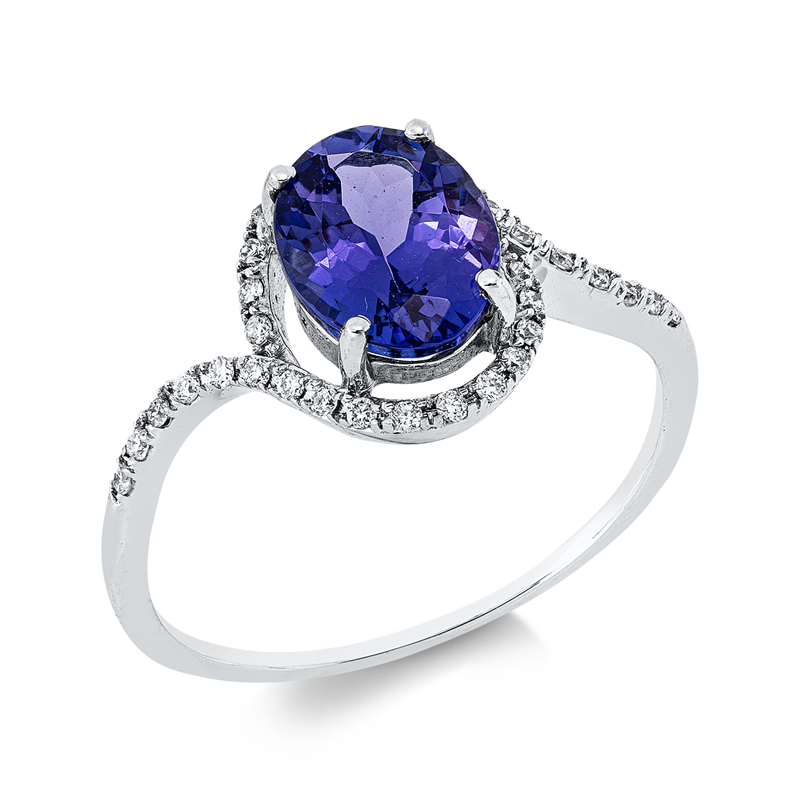Image 90003429 - Ring 18 kt WG, 32 Brillanten 0,12 ct, F-vsi/si, 1 Tansanit 1,69 ct blau, H:6,3 mm, B:8,3 ...