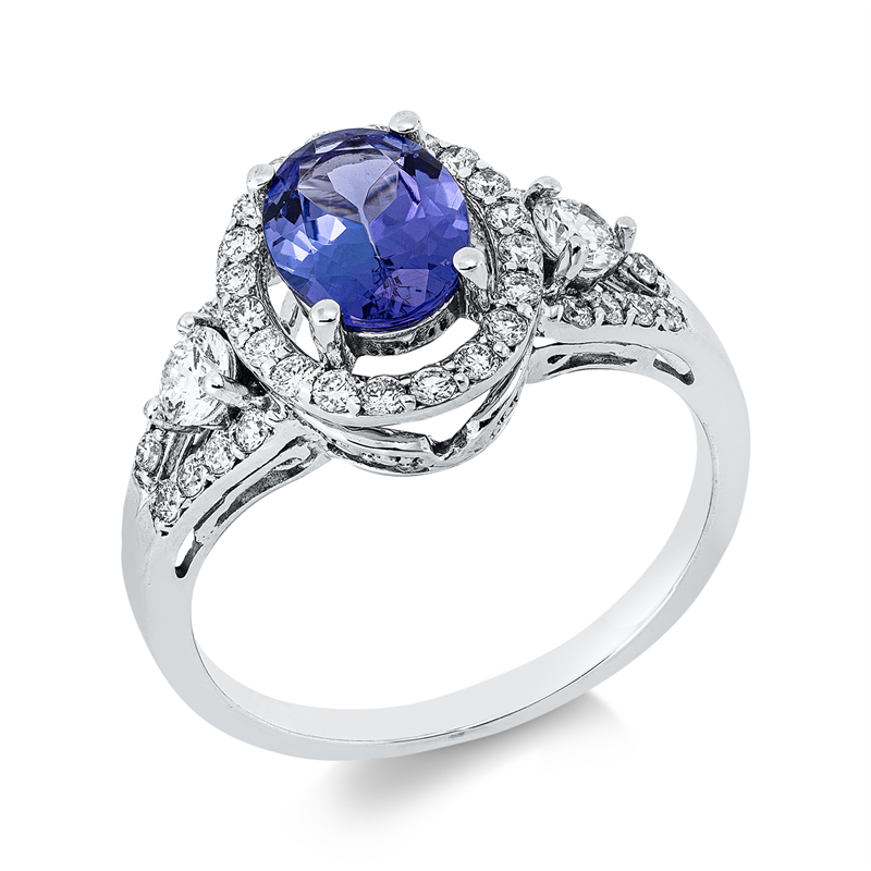 Image 90003482 - Ring 18 kt WG, 38 Brillanten 0,55 ct, F-si, 1 Tansanit 1,07 ct blau, H:16,0 mm, B:11,6 ...