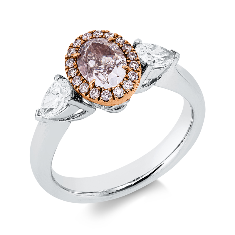 Image 90003484 - Ring 18 kt WG RG, GIA 2233660251, 2 Tropfen 0,52 ct, TW-si, 1 Oval 1,00 ct-i1, 18 ...