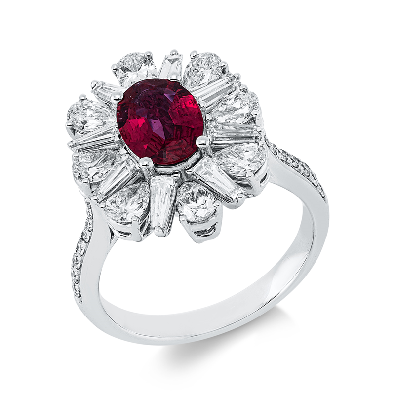 Image 90003489 - Ring 18 kt WG, 8 Trapeze 0,58 ct, F-vvs/vs, 20 Brillanten 0,15 ct, F-vvs/vs, 8 Tropfen ...