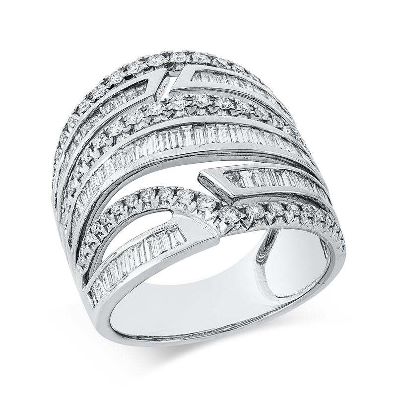 Image 90003275 - ABVERKAUF Ring 18 kt WG, 59 Brillanten 0,58 ct, TW-si, 86 Baguette 1,66 ct, TW-vsi, ...