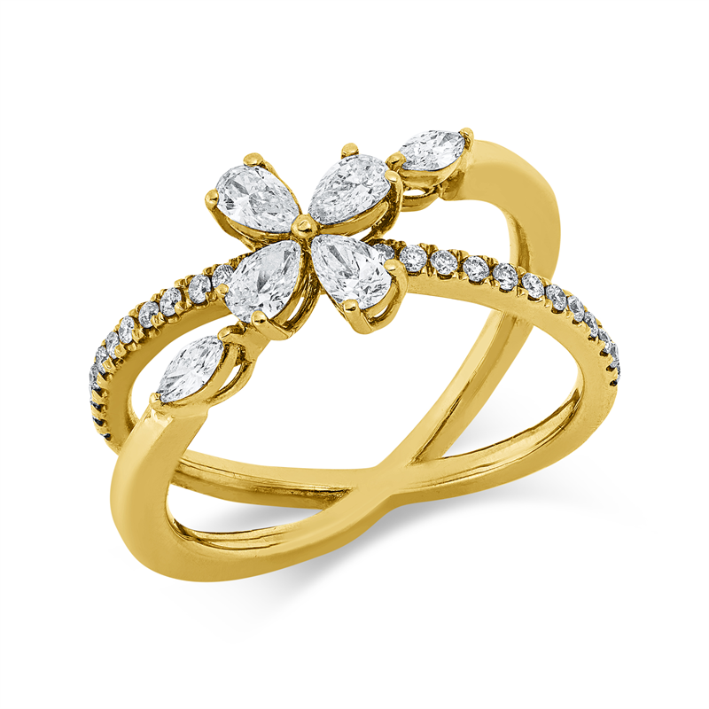 Image 90003279 - Ring 18 kt GG, 6 Fant-Schl. 0,53 ct, F-vsi/si, 24 Brillanten 0,18 ct, F-vsi/si, H:15,2 ...