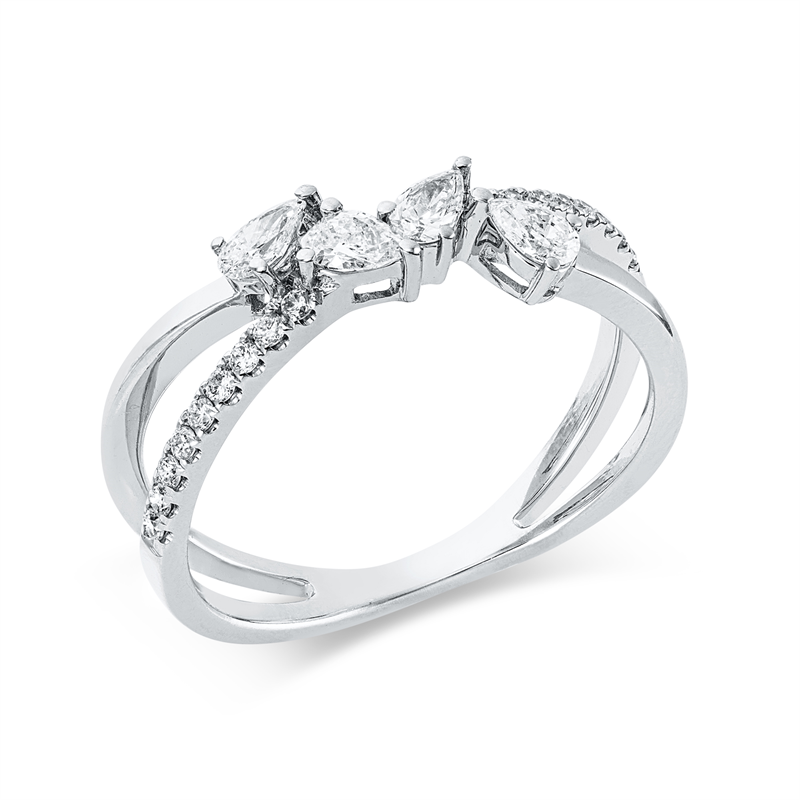 Image 90003281 - Ring 18 kt WG, 4 Tropfen 0,32 ct, F-vsi/si, 17 Brillanten 0,13 ct, F-vsi/si, H:12,4 mm, ...