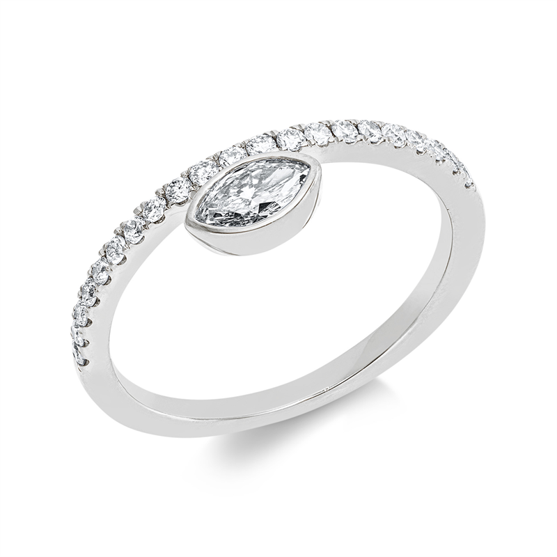 Image 90003491 - Ring 18 kt WG, 1 Navette 0,21 ct, TW-si, 21 Brillanten 0,23 ct, TW-si, ...