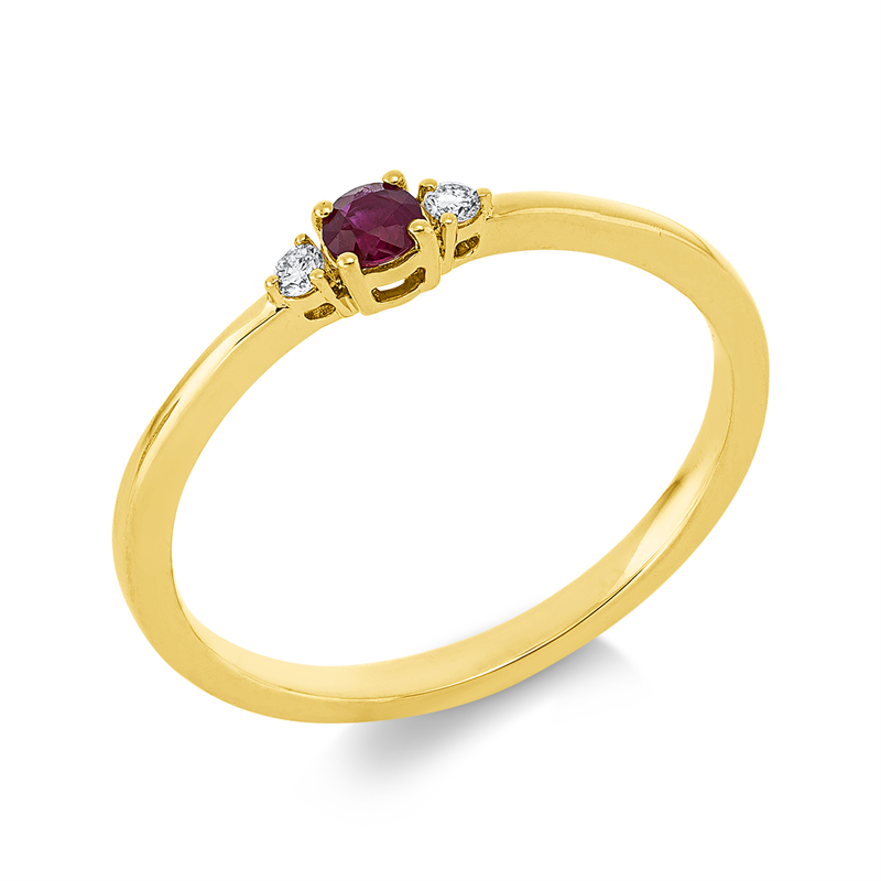 Image 90003492 - Ring 4er-Krappe 18 kt GG, 2 Brillanten 0,04 ct, TW-si, 1 Rubin 0,13 ct rot, H:7,0 mm, ...
