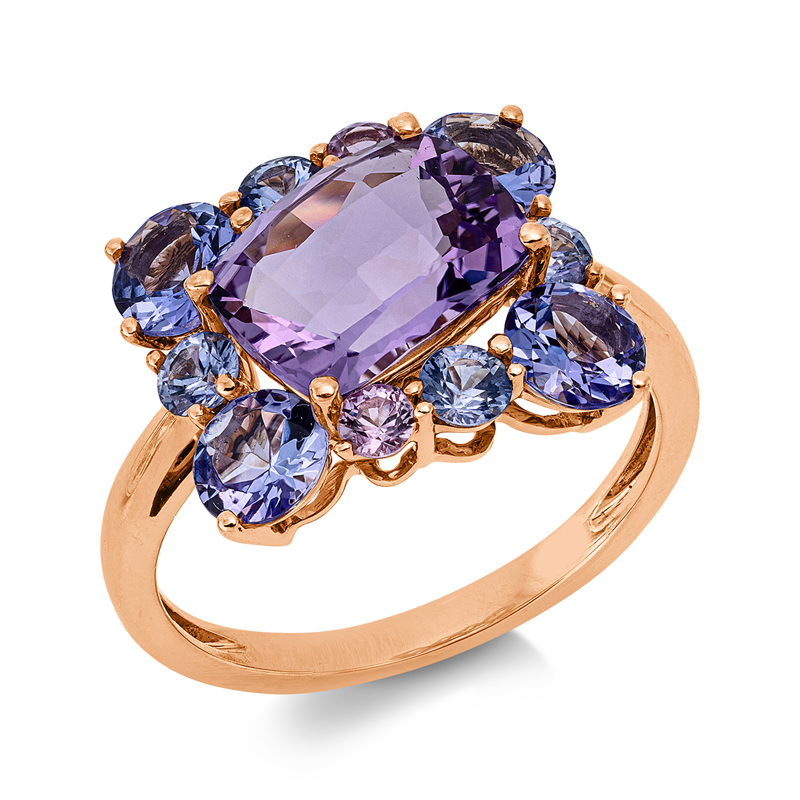 Image 90004130 - Ring 18 kt RG, 2 Saphire 0,17 ct pink, 4 Tansanit 1,70 ct blau, 1 Amethyst 2,20 ct pink, ...