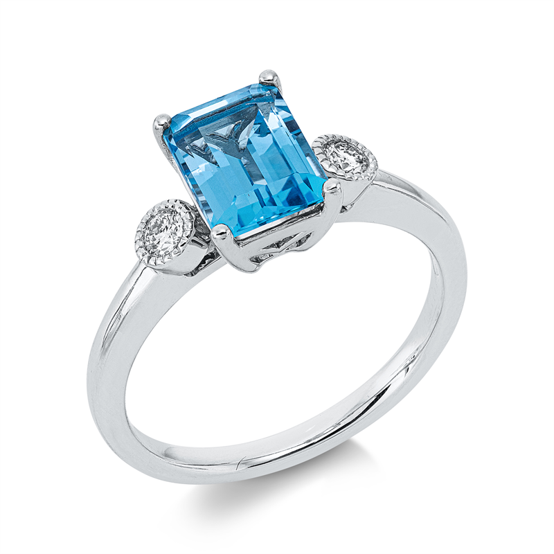 Image 90004163 - Ring 4er-Krappe 14 kt WG, 2 Brillanten 0,11 ct, W-si, 1 Topas 1,78 ct blau, H:12,2 mm, ...