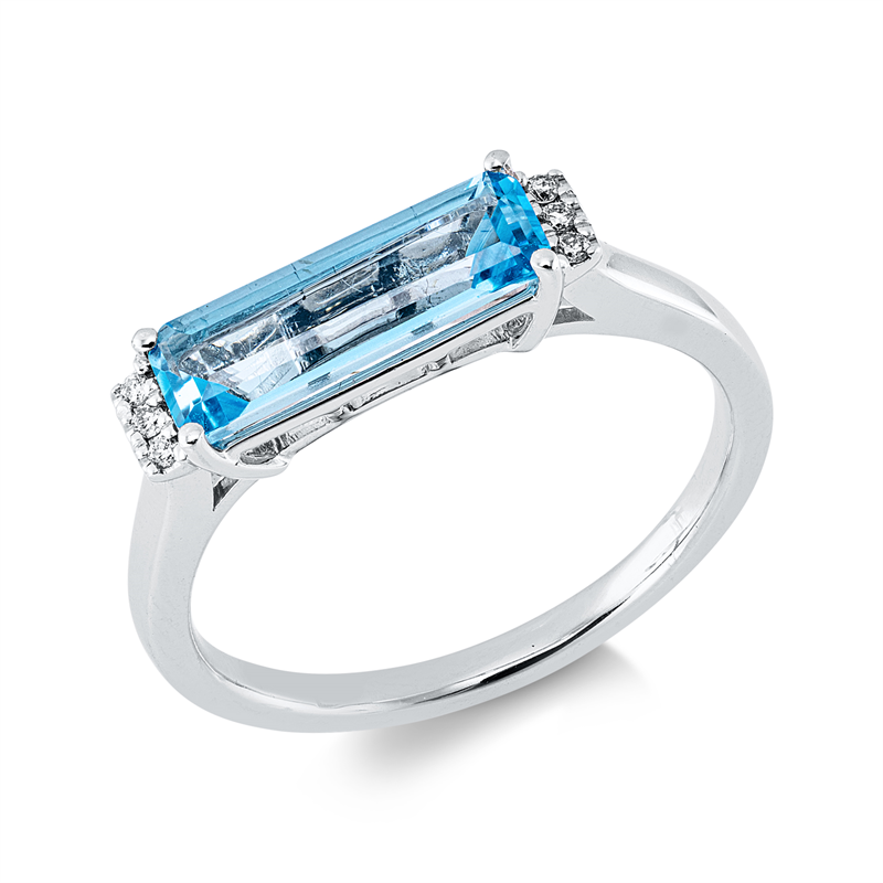 Image 90004164 - Ring 4er-Krappe 14 kt WG, 6 Brillanten 0,04 ct, W-si, 1 Topas 1,61 ct blau, B:4,7 mm, ...
