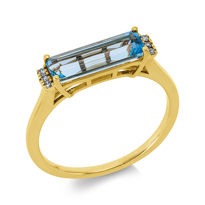 Image 90004165 - Ring 4er-Krappe 14 kt GG, 6 Brillanten 0,04 ct, W-si/pi, 1 Topas 1,63 ct blau, H:14,5 mm, ...