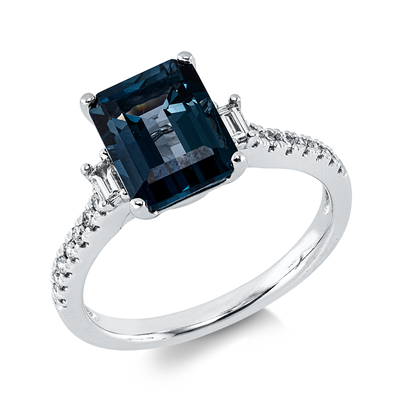 Image 90004166 - Ring 4er-Krappe 14 kt WG, 2 Baguette 0,07 ct, W-si, 14 Brillanten 0,13 ct, W-si/pi, 1 ...