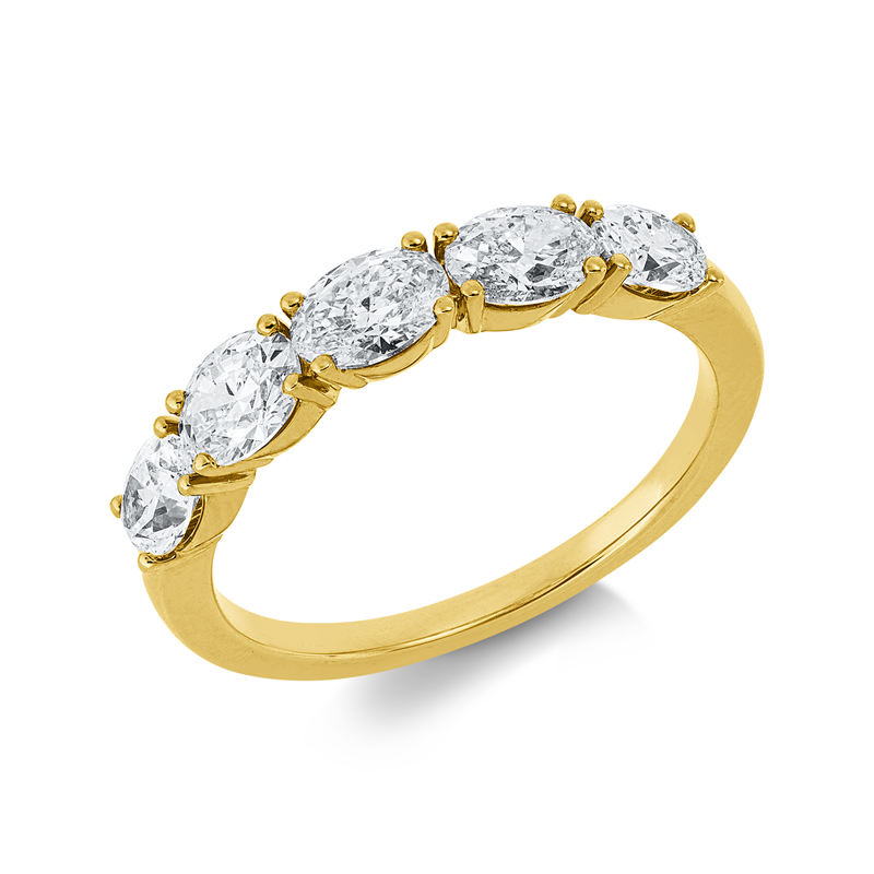 Image 90004167 - Ring 18 kt GG, 3 Oval 0,92 ct, W-si, 2 Oval 0,48 ct, W-si, B:3,5 mm, ...