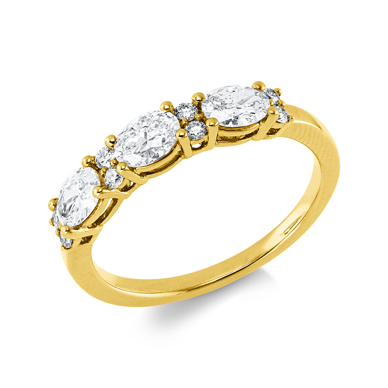 Image 90004168 - Ring 18 kt GG, 3 Oval 0,74 ct, W-si, 8 Brillanten 0,13 ct, W-si, B:3,7 mm, ...