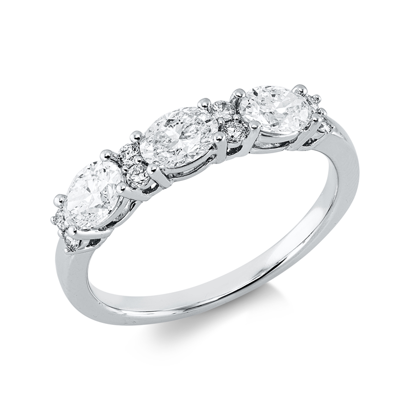 Image 90004169 - Ring 18 kt WG, 3 Oval 0,94 ct, W-si, 8 Brillanten 0,13 ct, W-si, ...