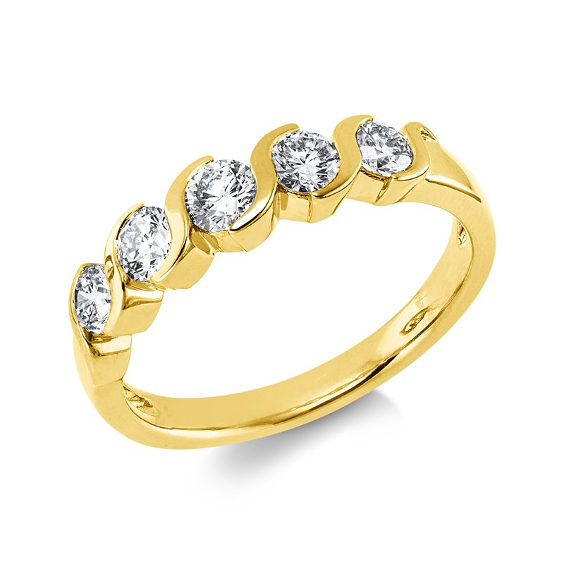 Image 90004170 - Ring 14 kt GG, 2 Brillanten 0,31 ct, W-si, 1 Brill. 0,17 ct, W-si, 2 Brillanten 0,25 ct, ...