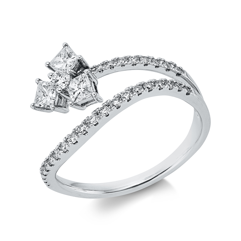 Image 90004171 - Ring 14 kt WG, 1 Brill. 0,06 ct, W-si, 3 Princ. 0,37 ct, W-si, 29 Brillanten 0,20 ct, ...