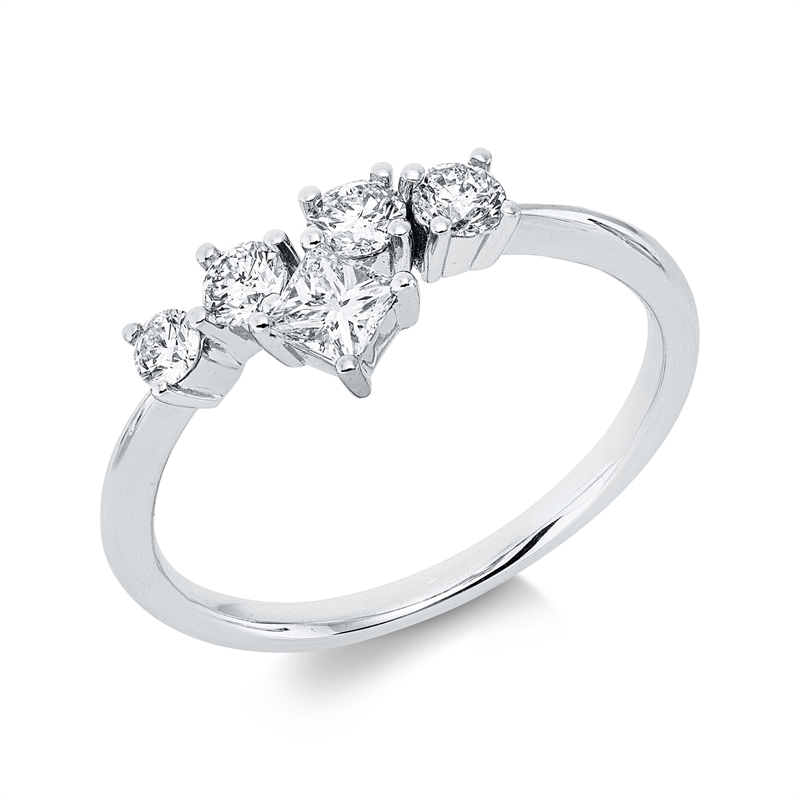 Image 90004172 - Ring 14 kt WG, 2 Brillanten 0,19 ct, W-si, 1 Brill. 0,11 ct, W-si, 1 Princ. 0,19 ct, ...